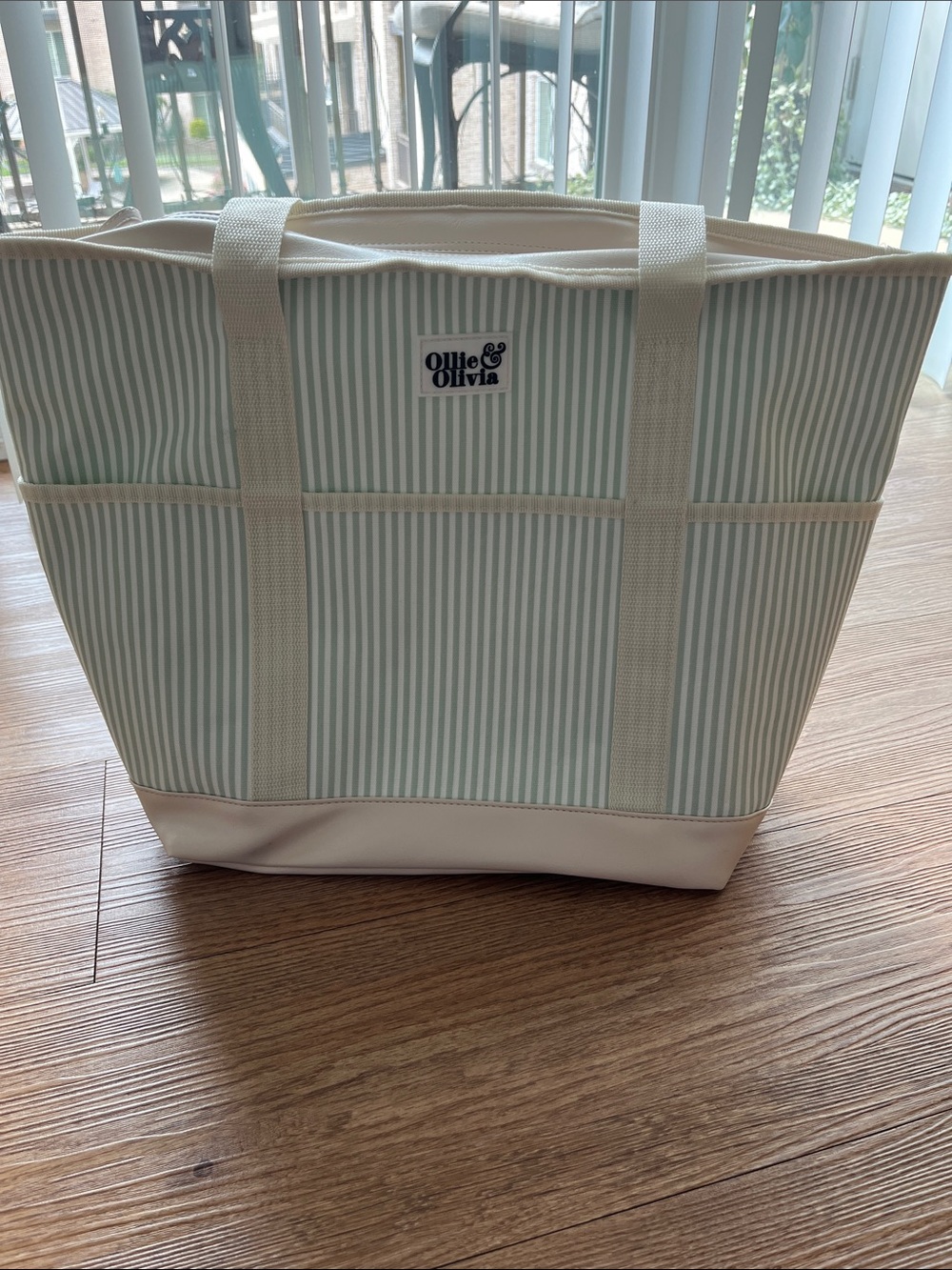 Ollie & Olivia Large Insulated Green Stripe Canvas Tote Cooker/Organizer- New!